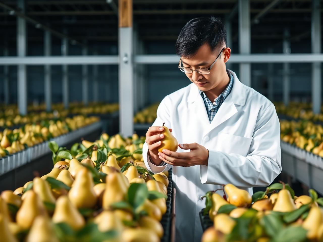 ECOPLANTS technical team inspecting pears